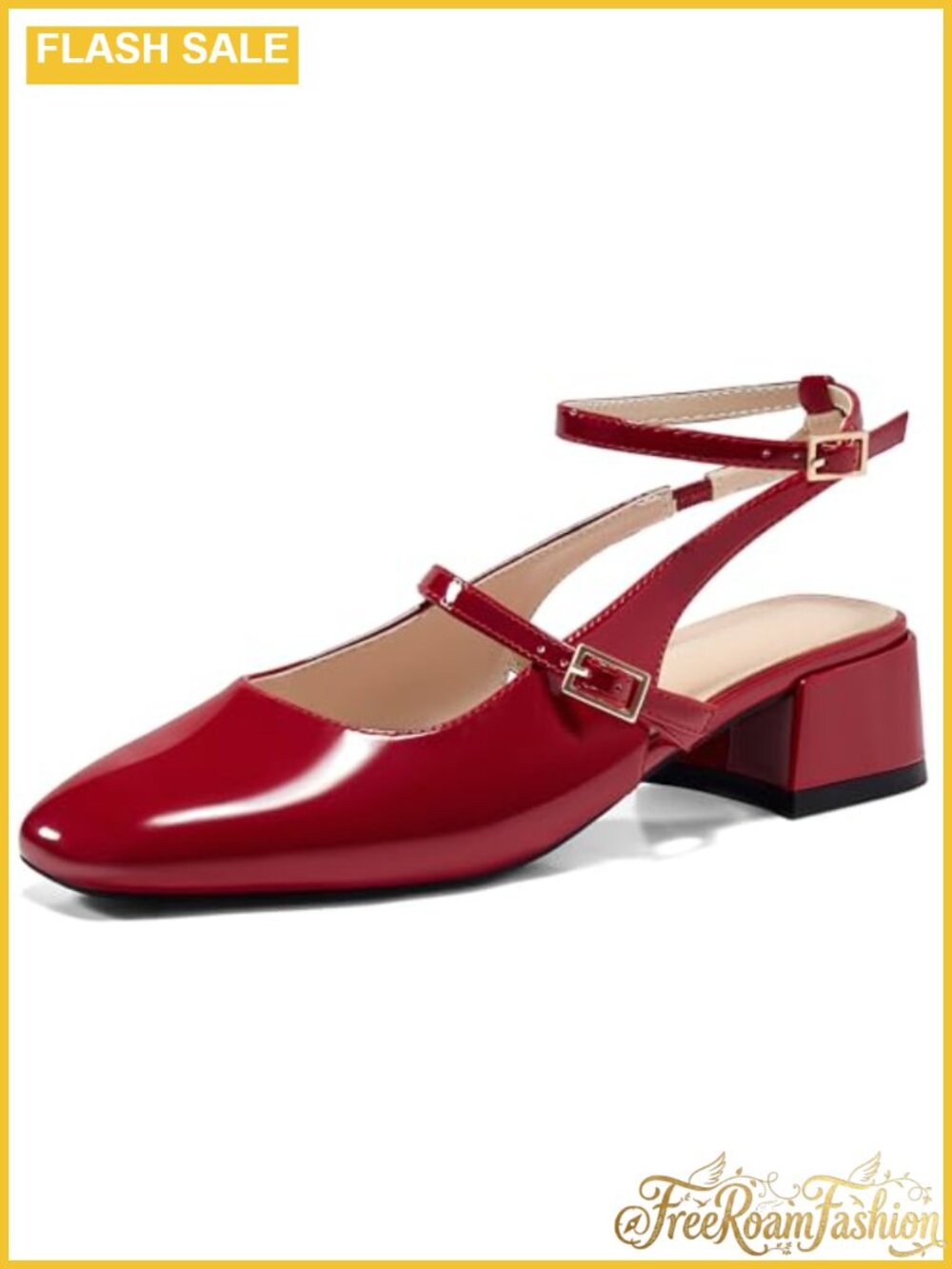 Faux Leather Mary Jane Chunky Low Heel Ankle Strap Pumps